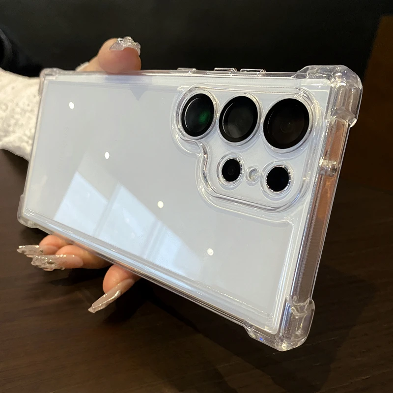 Color: PURPLE, Material: Silicon - Luxury Shockproof Clear Acrylic Case For Samsung Galaxy S24 S23 FE S22 Plus S24 Ultra A34 A54 A15 A25 A35 A55 A53 5G Hard Cover