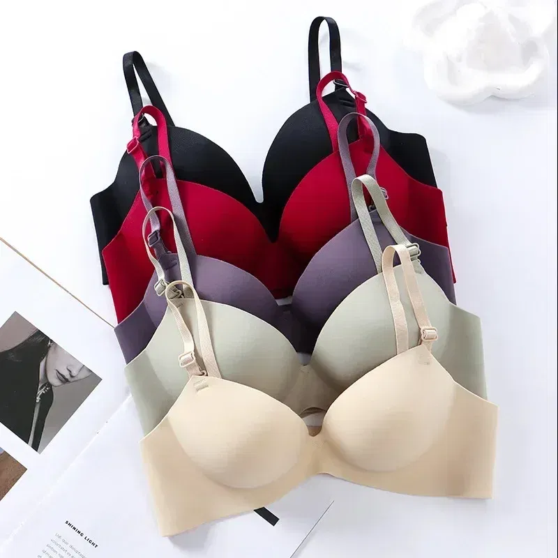 Color: Red, Bands Size: 32, Cup Size: A - Women Seamless Bra Sexy Push Up Bralette No Wire Girls Students Breathable Lingerie Fashion 3/4 Cup Wireless Female Lingerie