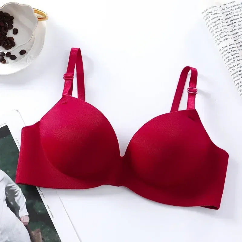 Color: Red, Bands Size: 32, Cup Size: A - Women Seamless Bra Sexy Push Up Bralette No Wire Girls Students Breathable Lingerie Fashion 3/4 Cup Wireless Female Lingerie