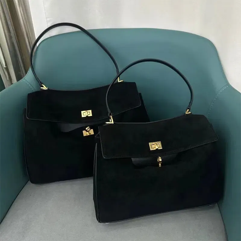 Color: GRAY, Size: L - Luxury Design Women Tote Bag Suede Shoulder Bag High Quality Fashion Brown Ladies Handbag Large Capacity Versatile