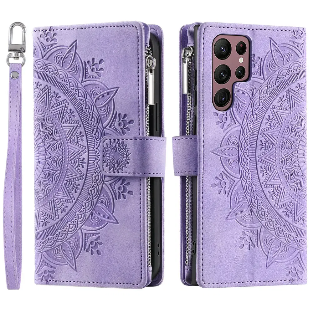 Color: Red, Material: POLYESTER - S 23 S24 Ultra 5G Leather Case for Samsung Galaxy S23 Ultra Flip Cover Zipper CrossBody Book Funda S 24 Plus S23 FE Wallet Etui
