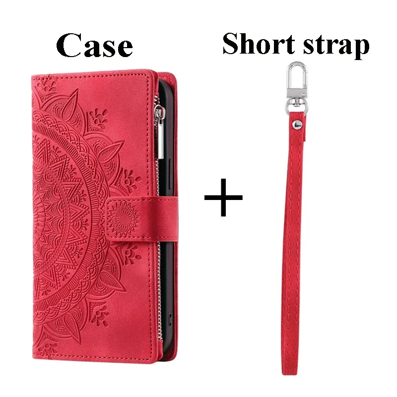 Color: Red, Material: POLYESTER - S 23 S24 Ultra 5G Leather Case for Samsung Galaxy S23 Ultra Flip Cover Zipper CrossBody Book Funda S 24 Plus S23 FE Wallet Etui