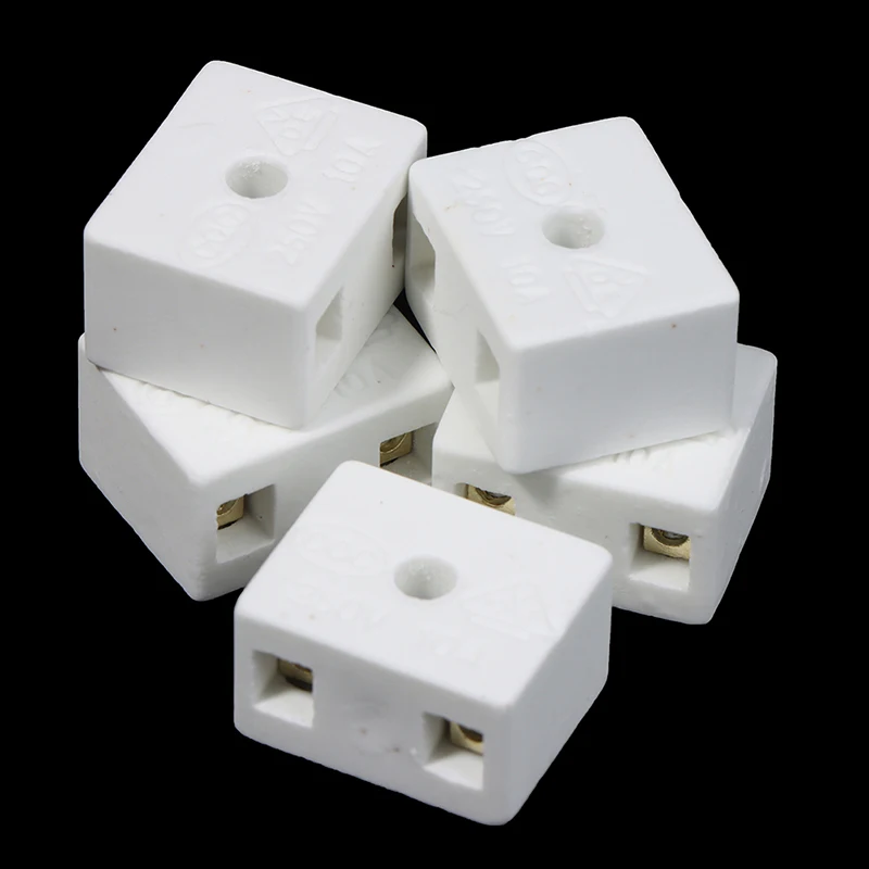 5Pcs 2 Postion 5 Hole Ceramic Wiring Terminal Block high frequency porcelain Dua
