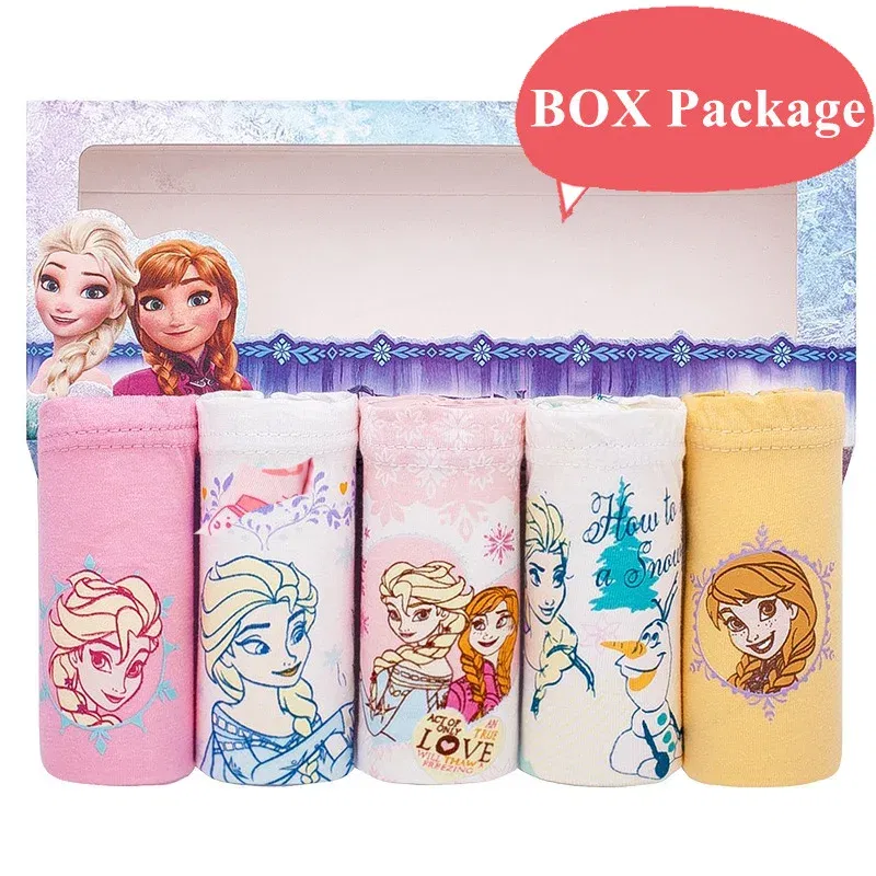 Color: SKY BLUE, Kid Size: 3T - 5 Pack Girls Cotton Briefs With Exquisite Box, Queen Elsa Kids Soft Girls Panties, Princess Cartoon Children's Underpants 2-14T