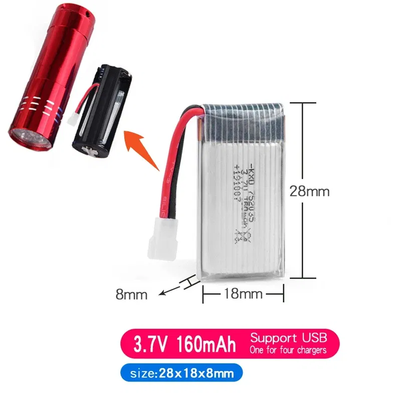 Color: WHITE - Suitable For Remote Control Aircraft 3.7V 500mAh 300mAh 250mAh 160mAh RC Aircraft Rechargeable Liion Battery