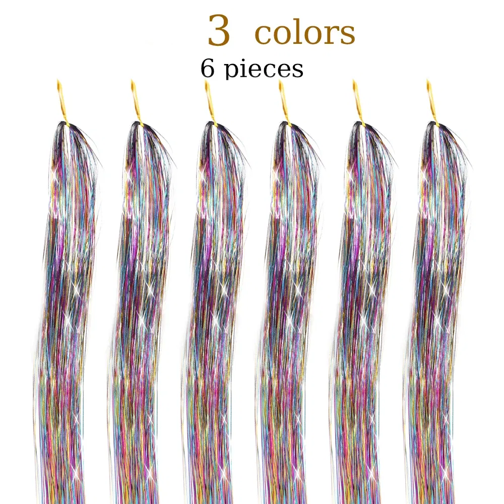 Color: green, Stretched Length: 24inches - 48 Inch Hair Tinsel Kit With Tool 1200 strands Tinsel Hair Extensions 12 Colors Fairy Hair Tinsel, Sparkling Shiny Hair Tinsel