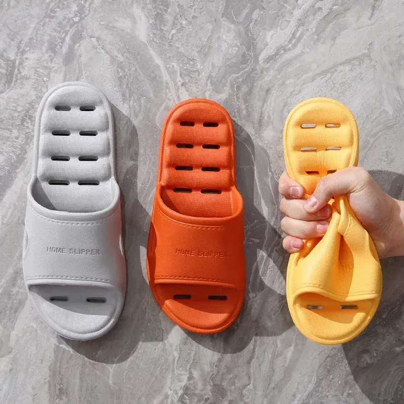 Color: GRAY, Shoe Size: 5 - Men Bathroom Slippers Women Home Slipper Non-slip Water Leaky Slippers Couples Beach Flip Flop Comfortable Soft Sole Slides