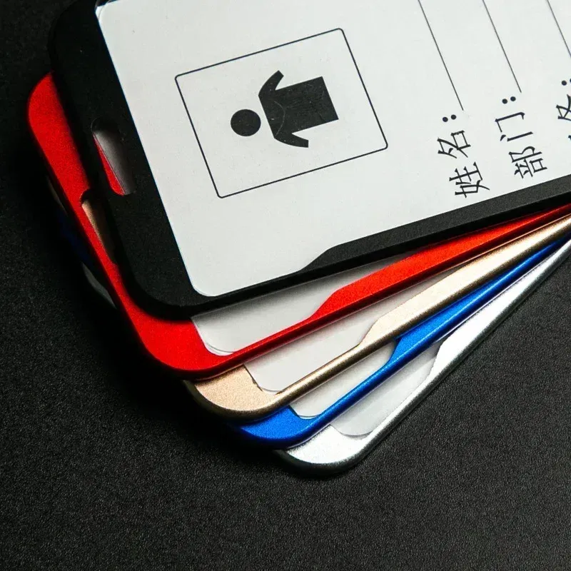 Color: Khaki - Aluminum Alloy Card Cover Case Women Men Work Name Bank ID Card Holders Business Badge Case Credit Card Badge Case Bag Pouch
