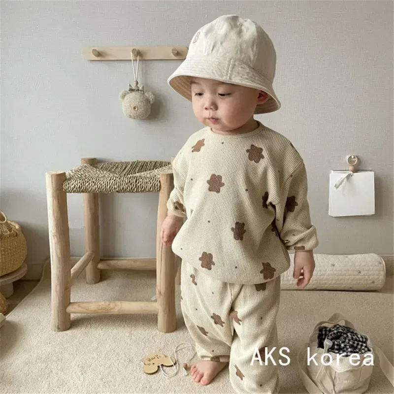 Color: Khaki, Kid Size: 18M, Ships From: CHINA - Baby Fall Clothes Girl Boy Cotton Long Sleeve Sweater and Pant Set Toddler Casual Cartoon Bear Pullover Top SweatPant Tracksuit
