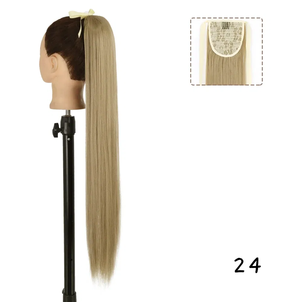 Color: #6, Stretched Length: 34inches - AZQUEEN Straight Synthetic Hairpiece With Ponytail 85cm Super Long Wrap Around Clip In Hair Extensions Pony Tail For Daily Wear