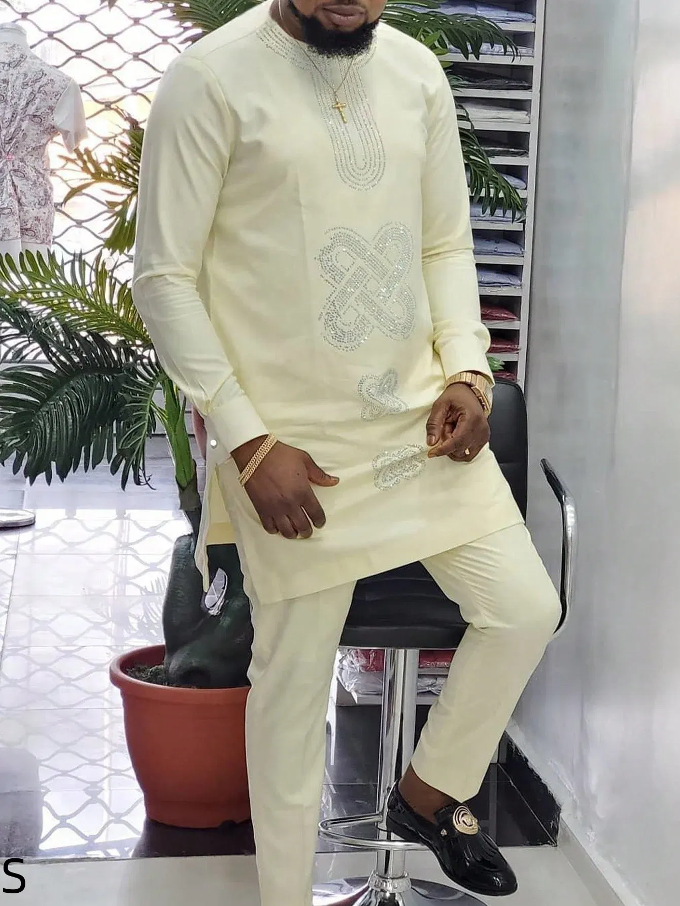 Color: SKY BLUE, Size: XXXL - New Men's Tenos Wedding 2-Piece Suit Waist Pants Shirt Solid Color Panel Long Sleeve Party African Ethnic Style Clothing (M-4XL)