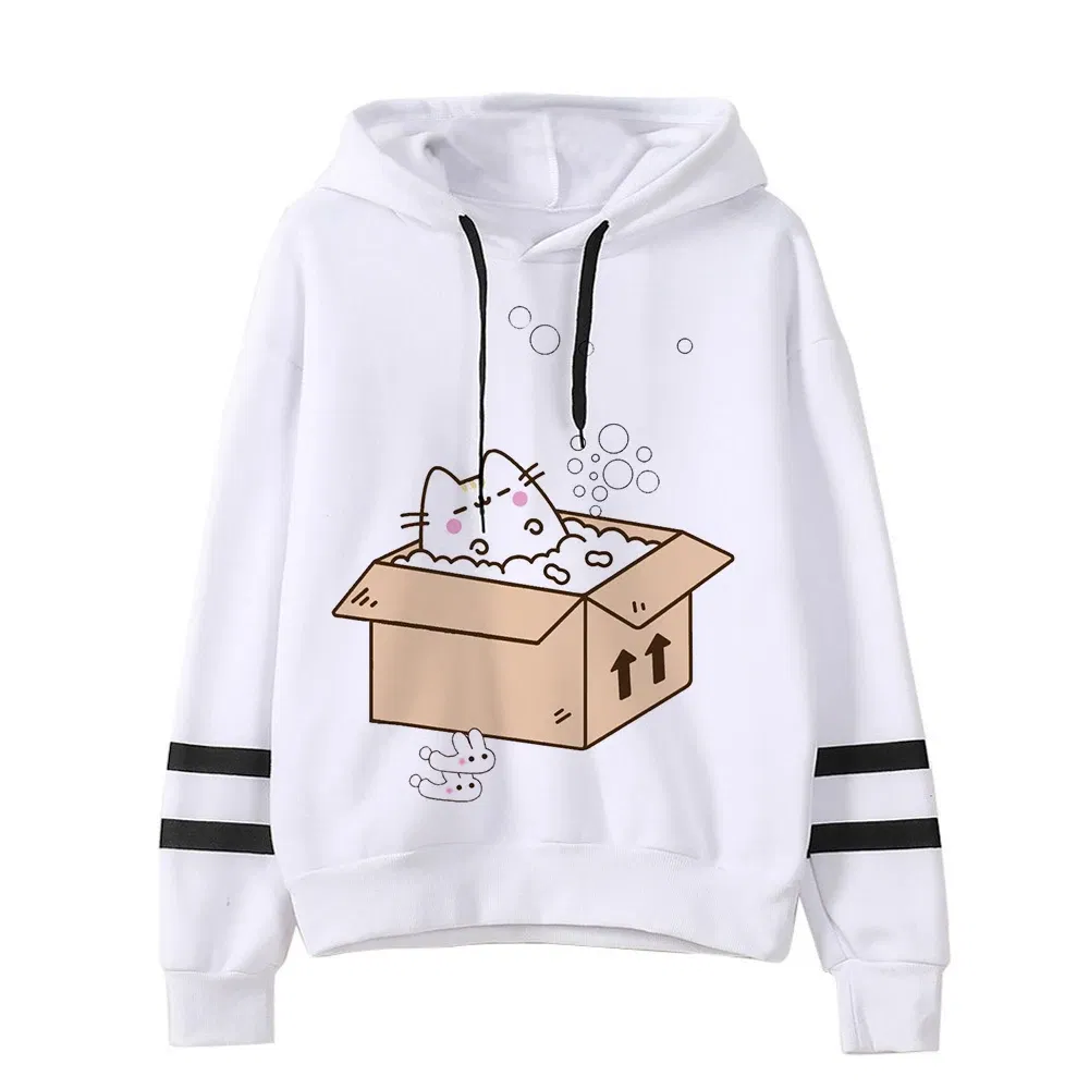 Color: Brown, Size: XL - Women Ullzang Cute Cat Funny Cartoon Sweatshirt Pusheen Cat Kawaii Harajuku Korean Style Hoodies Graphic Fashion Hoody Female