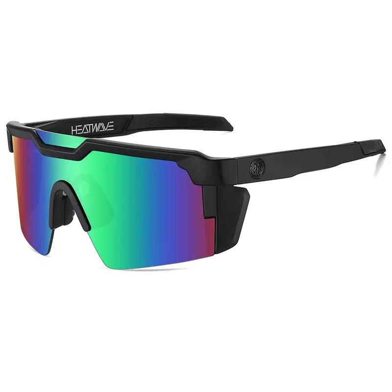 Lenses Color: GRAY, Frame Color: BROWN - NEW High quality luxury Heat Wave brand sunglasses square Conjoined lens cycling Women men sun glasses UV400