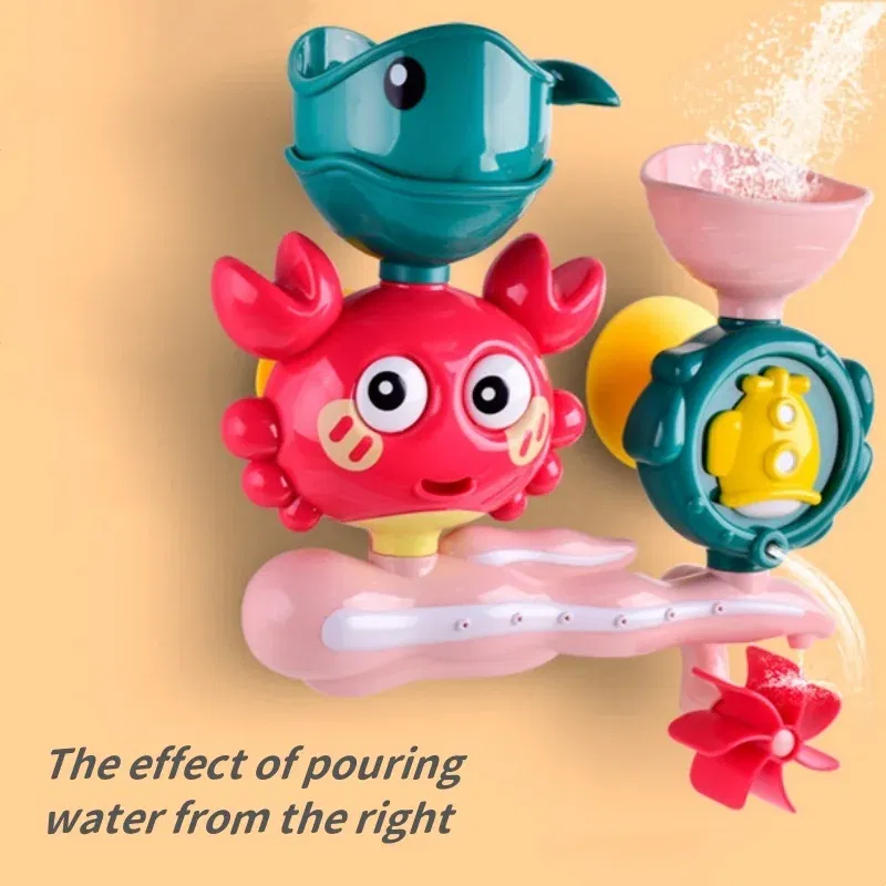 Color: Orange - Playful Crab & Fish Water Wheel Bath Toy - Suction Base for Easy Attachment, Ideal for Fun & Educational Bath Time, Fun Bath Toy