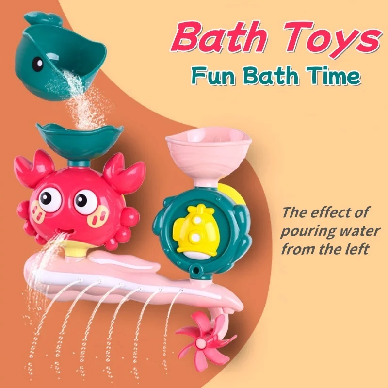 Color: Orange - Playful Crab & Fish Water Wheel Bath Toy - Suction Base for Easy Attachment, Ideal for Fun & Educational Bath Time, Fun Bath Toy
