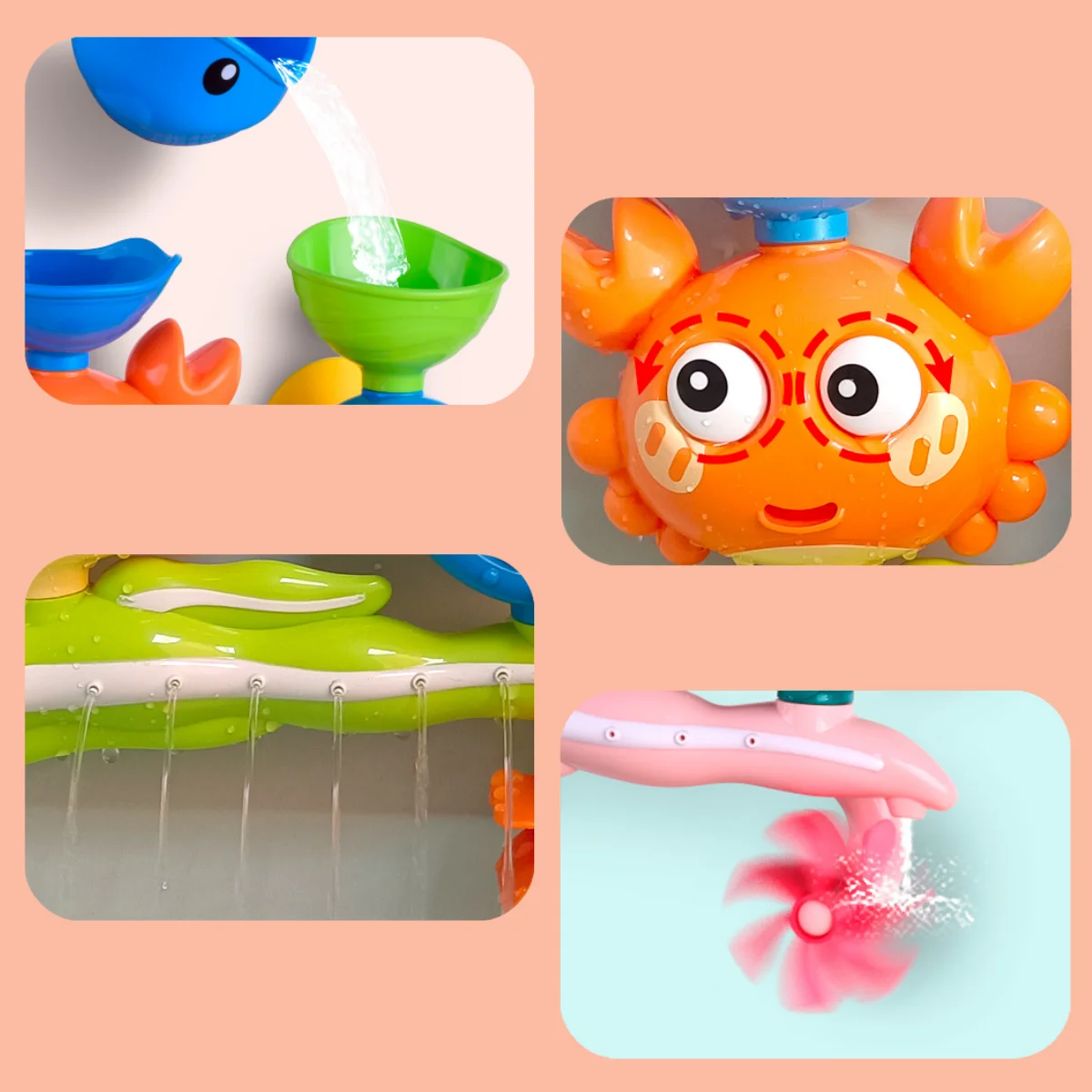 Color: Orange - Playful Crab & Fish Water Wheel Bath Toy - Suction Base for Easy Attachment, Ideal for Fun & Educational Bath Time, Fun Bath Toy