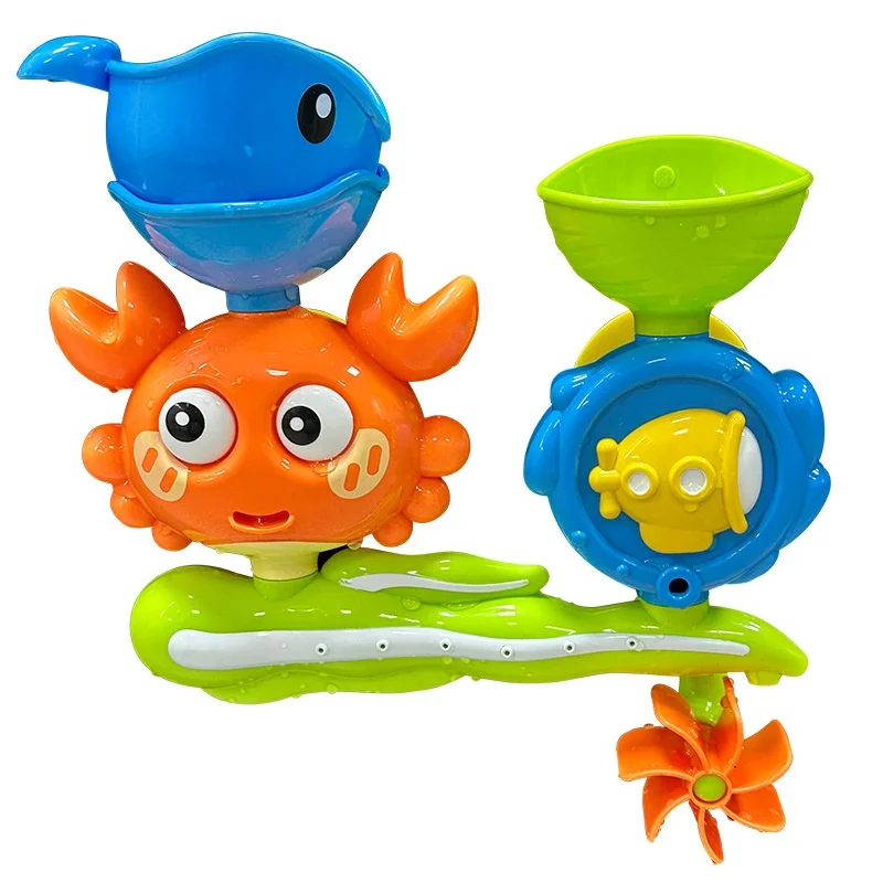 Color: Orange - Playful Crab & Fish Water Wheel Bath Toy - Suction Base for Easy Attachment, Ideal for Fun & Educational Bath Time, Fun Bath Toy