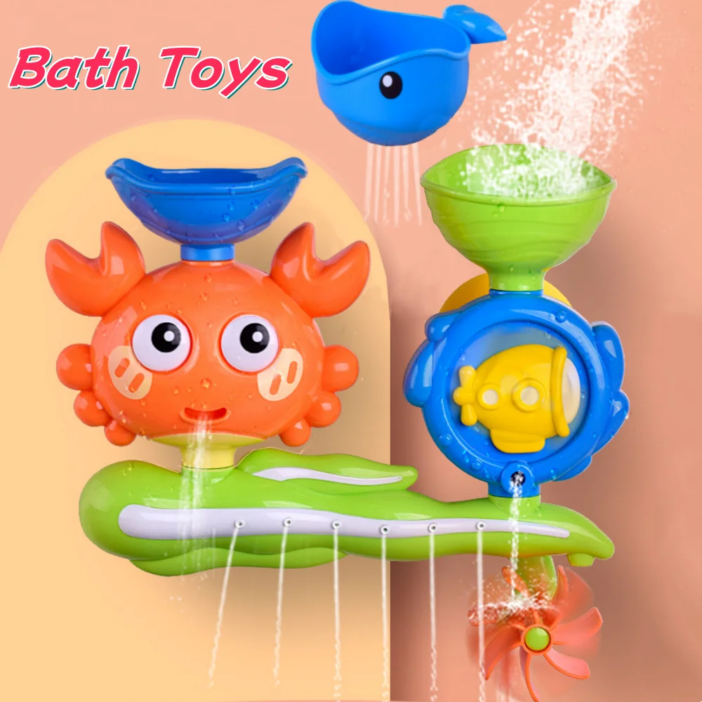 Color: Orange - Playful Crab & Fish Water Wheel Bath Toy - Suction Base for Easy Attachment, Ideal for Fun & Educational Bath Time, Fun Bath Toy