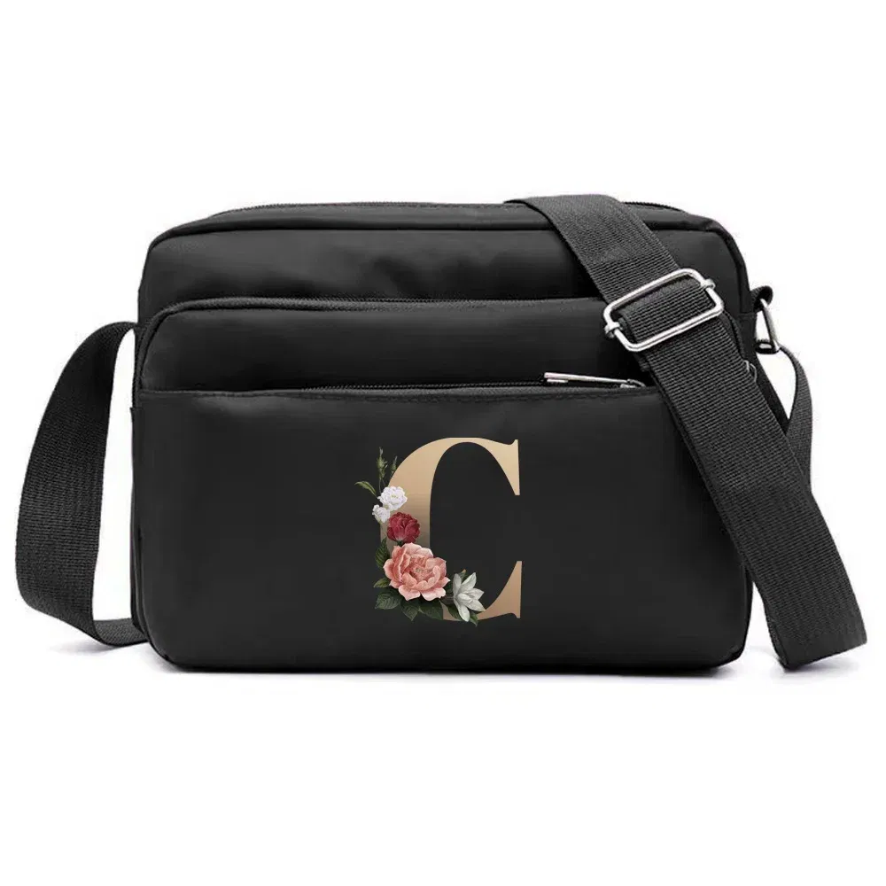 Color: SKY BLUE - New Fashion Multi-layer Travel Leisure Simple Storage Bag Black Gold Letter Series Printing Pattern One Shoulder Crossbody Bag