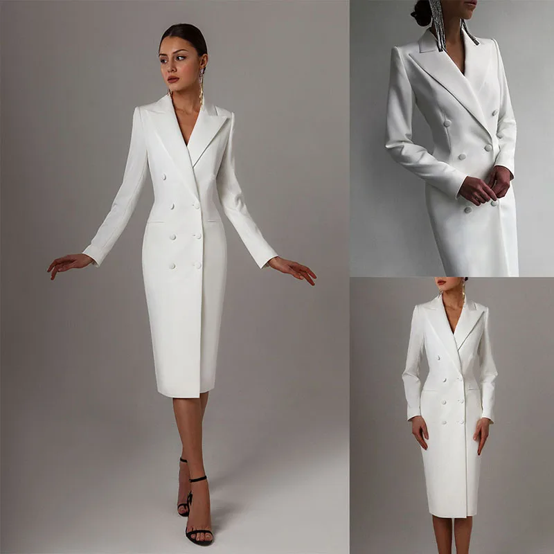 Color: Champagne, Size: XXL - Women's Suit Long Blazer Double Breasted Jacket White Tuxedo Party Point Lapel Clothes спор?‚ивн?‹й кос?‚юм ?¶?µнск