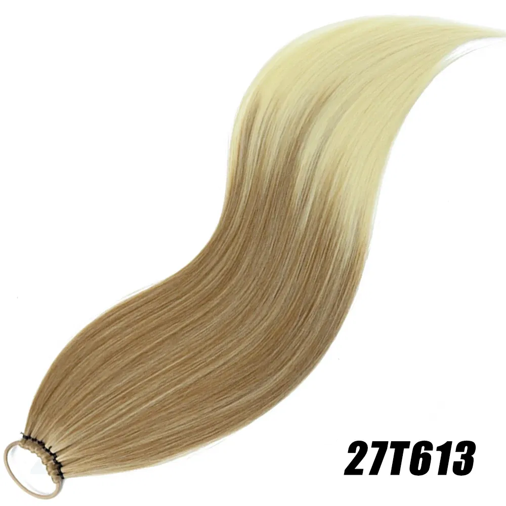 Color: #144, Ships From: CHINA, Stretched Length: 24inches - Synthetic 24Inch Ponytail Extensions Black Natural Braided Pony Tail Hairpiece Long Straight Rubber Band Hair For Women