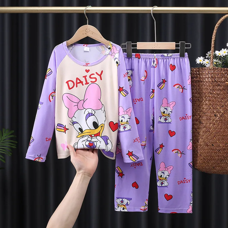 Color: green, Kid Size: 18m - 2pcs/set New Children Pyjamas Minnie Elsa Duck Cartoon Girls Sets Kid Home Wear boys and girls Travel Casual Sleepwear Suit