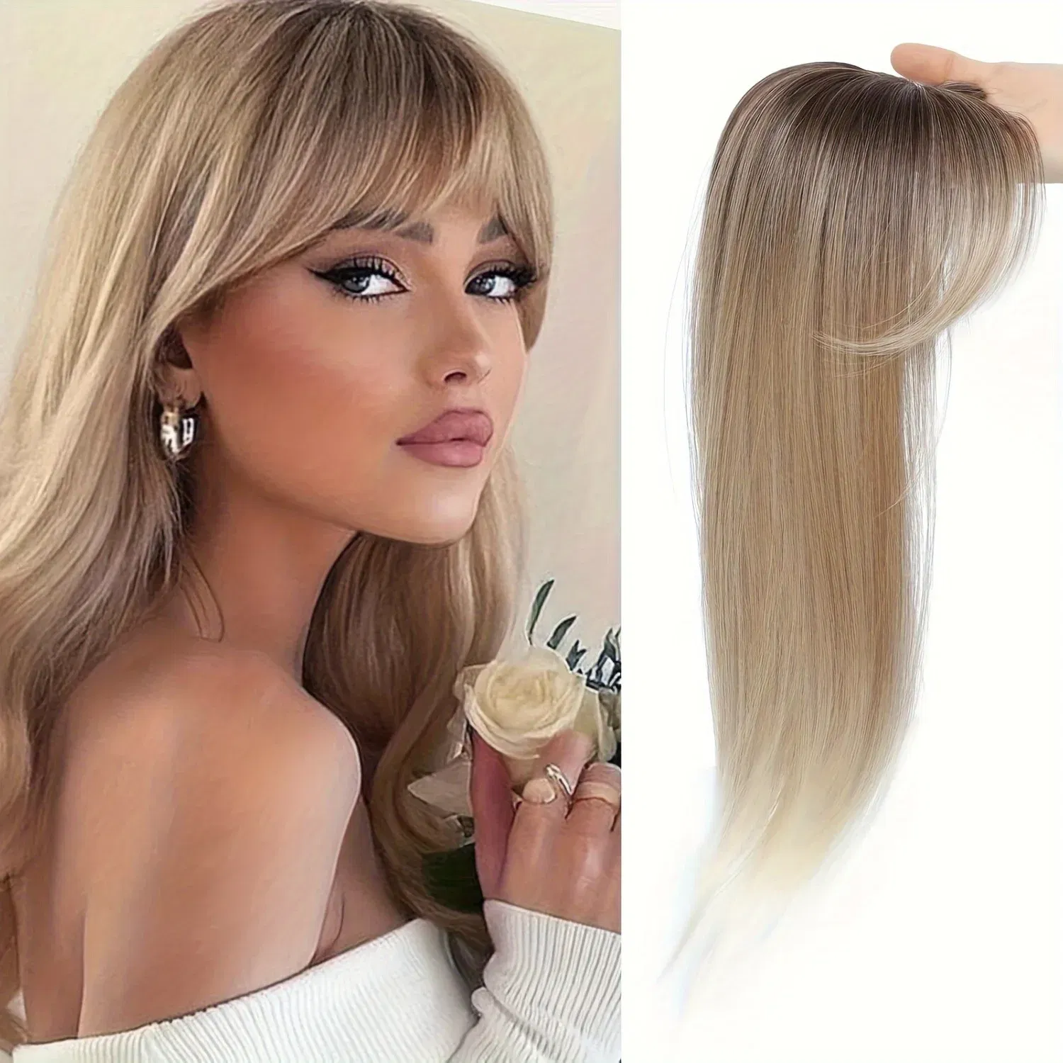 Color: P27/613, Stretched Length: 22inches - [22 Inch Straight Wig Block] Elegant 22 Inch Women's Straight Synthetic Wig Block, High Temperature Fiber, Light Brown to Black