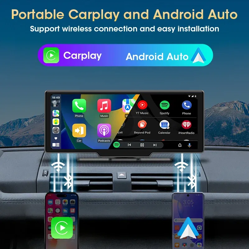 Color: black - JMCQ Universal 10.26" Android WIFI Car Multimedia Player Bluetooth Wireless Carplay auto Monitor Screen for YouTube for Netflix
