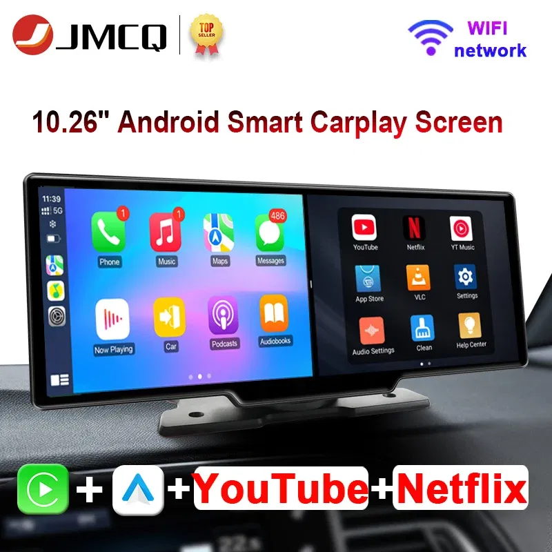Color: black - JMCQ Universal 10.26" Android WIFI Car Multimedia Player Bluetooth Wireless Carplay auto Monitor Screen for YouTube for Netflix