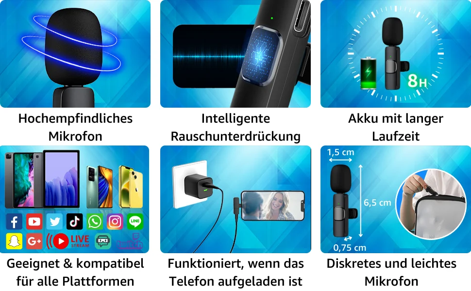 hochempfindliches Mikrofon, Rauschunterdrückung, lange Akkulaufzeit, leicht und unauffällig
