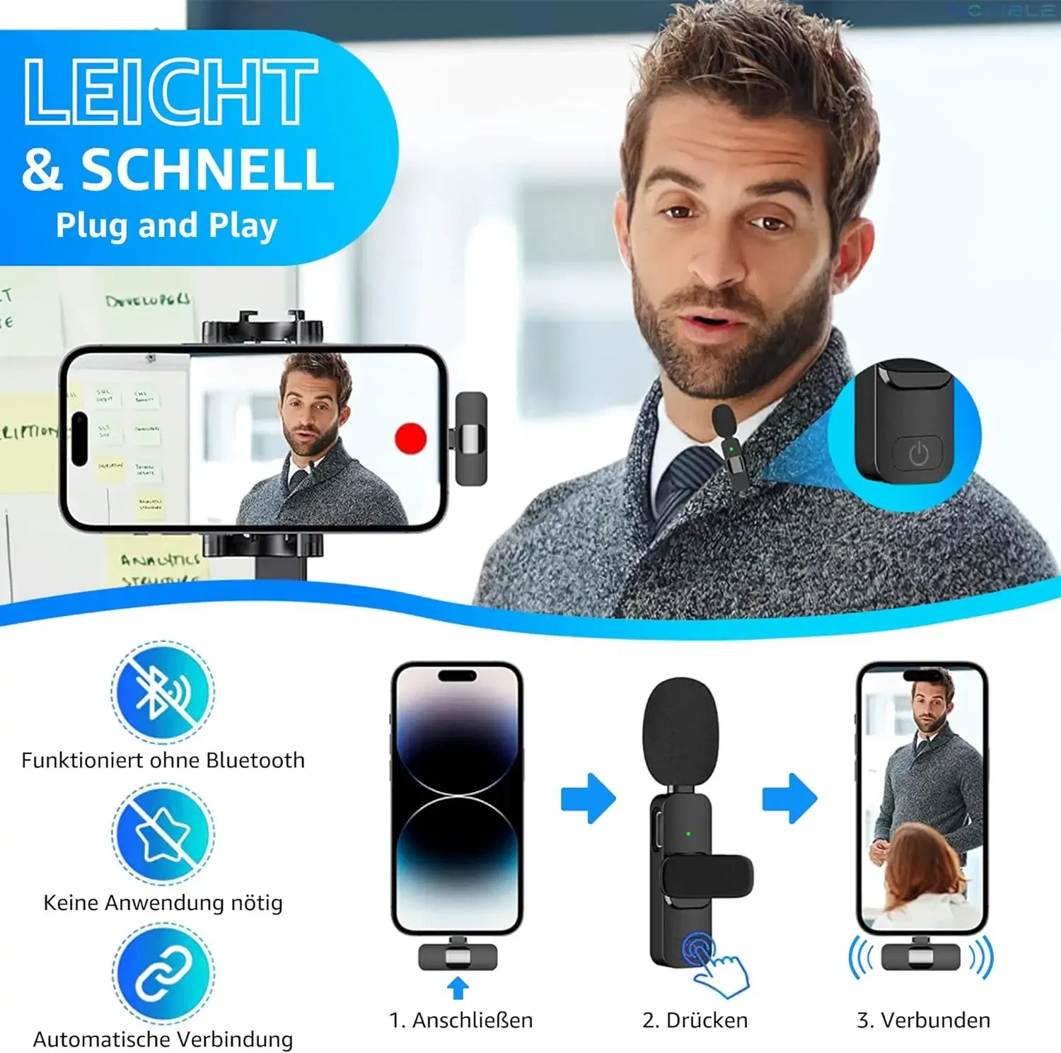 Color: Red - Wireless Lavalier Microphone for iPhone Android Handy Microphone Plug Play Wireless Microphone for Interview YouTube TikTok