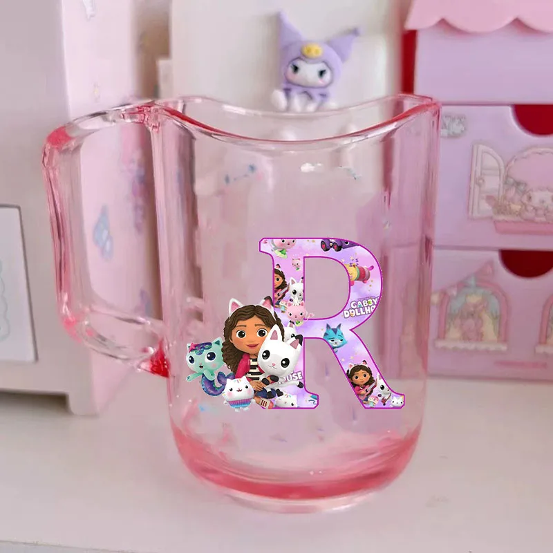 Color: Clear, Size: Other - Gabby Dollhouse Letter A-Z Print Water Cup ABS Tooth Brushing Cups Anime Kawaii Cat Kids Toothglass Cups Kids Birthday Gift