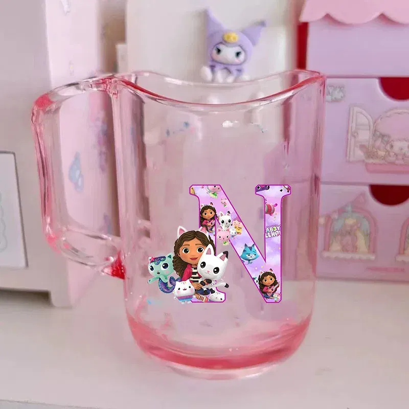 Color: Clear, Size: Other - Gabby Dollhouse Letter A-Z Print Water Cup ABS Tooth Brushing Cups Anime Kawaii Cat Kids Toothglass Cups Kids Birthday Gift