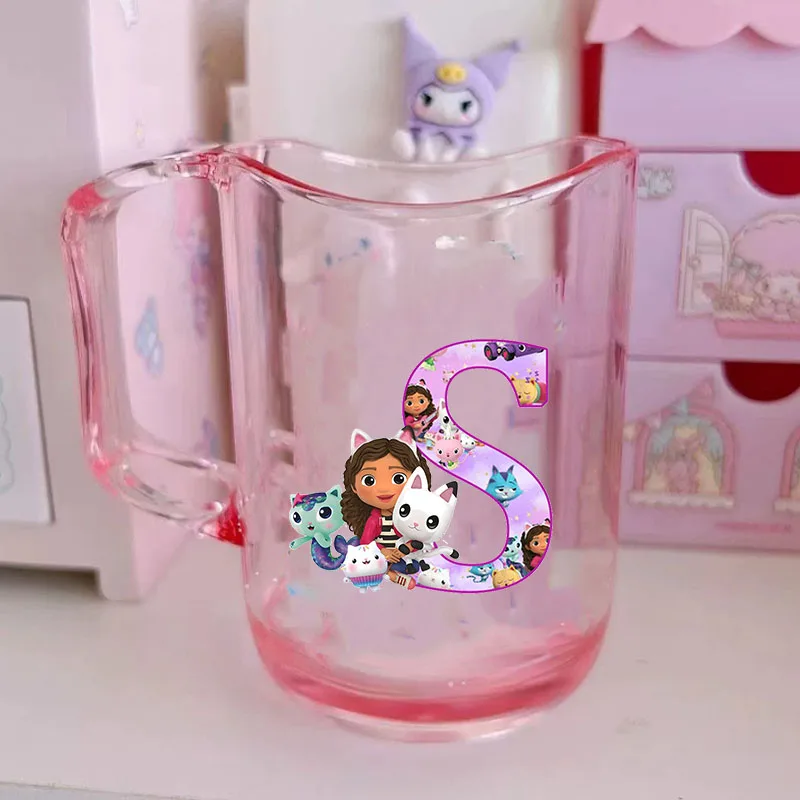 Color: Clear, Size: Other - Gabby Dollhouse Letter A-Z Print Water Cup ABS Tooth Brushing Cups Anime Kawaii Cat Kids Toothglass Cups Kids Birthday Gift