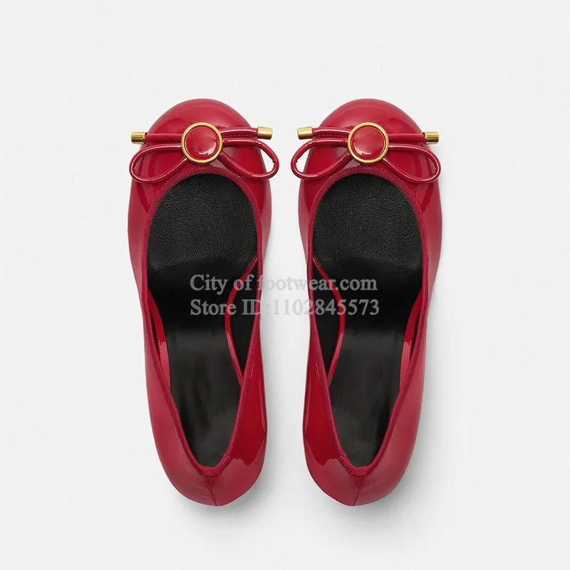 2025 Women's New in Black\Red Patentt Leather Bow HIgh Heels Elegant Shallow Round Toe Buckled Pumps Luxury Designer Party Shoes