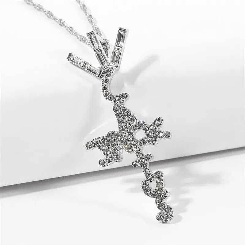 Metal color: Gold-color - Goth Cactus Jack Pendant Necklace Iced Cubic Zircon Plated Gold Silver Color Hip Hop Jewelry For Men Women kpop