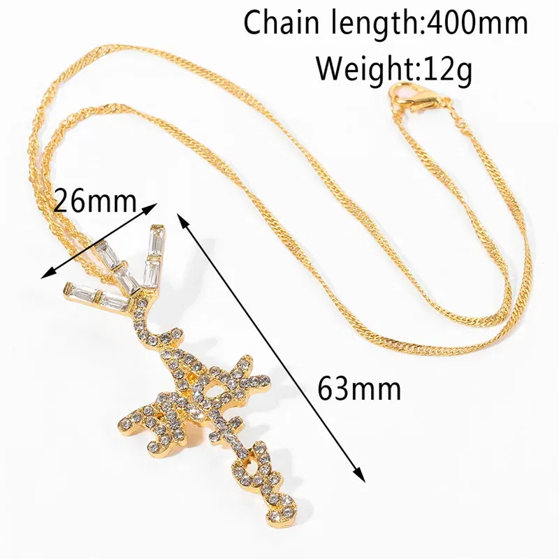 Metal color: Gold-color - Goth Cactus Jack Pendant Necklace Iced Cubic Zircon Plated Gold Silver Color Hip Hop Jewelry For Men Women kpop