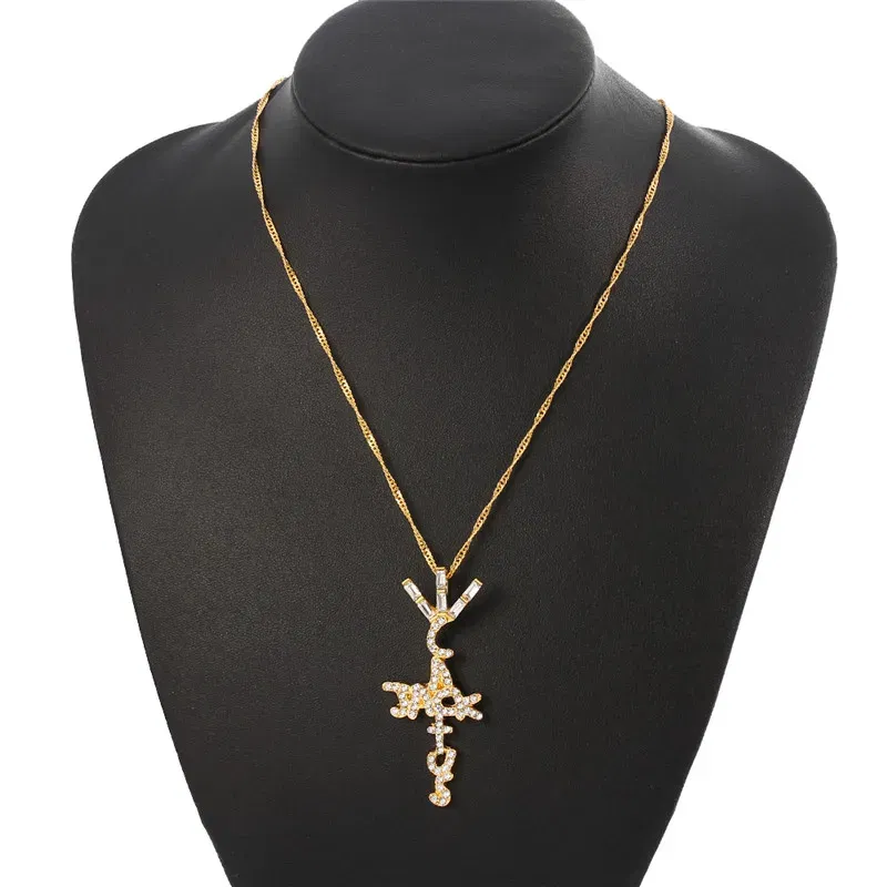 Metal color: Gold-color - Goth Cactus Jack Pendant Necklace Iced Cubic Zircon Plated Gold Silver Color Hip Hop Jewelry For Men Women kpop