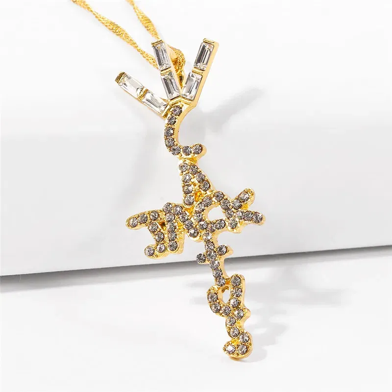 Metal color: Gold-color - Goth Cactus Jack Pendant Necklace Iced Cubic Zircon Plated Gold Silver Color Hip Hop Jewelry For Men Women kpop