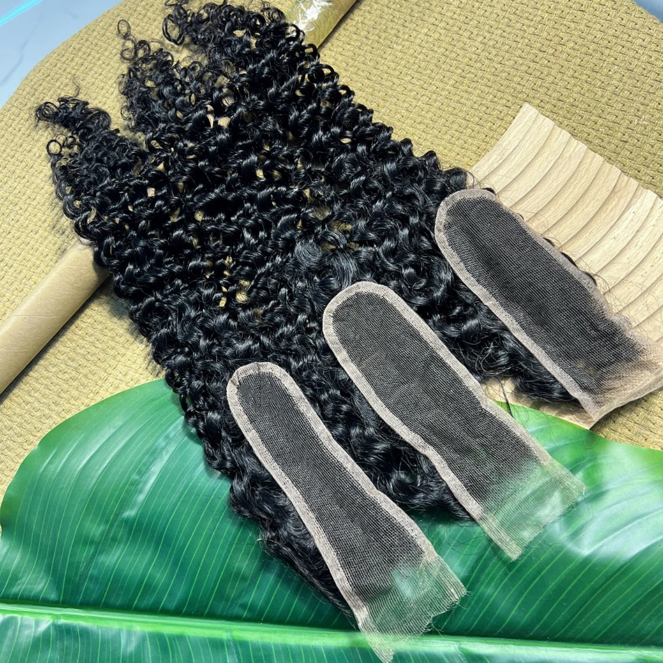 Stretched Length: 22INCHES - 2x6 HD Lace Closure Deep Curly 100% Human Hair Deep Parting Preplucked Bleached Knots Invisible Closure Natural Color For Women