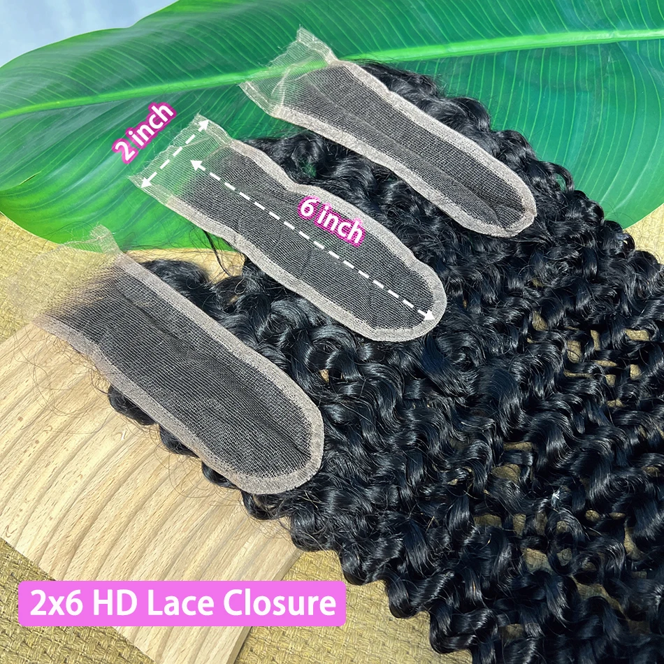Stretched Length: 22INCHES - 2x6 HD Lace Closure Deep Curly 100% Human Hair Deep Parting Preplucked Bleached Knots Invisible Closure Natural Color For Women