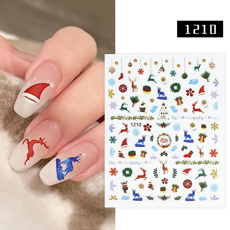 Color: Light grey - 1Pc Christmas Stickers Santa Claus Snowflake Decals Catoon Image Muti- Pattern New Year Halloween Nail Art Stickers for Manicure