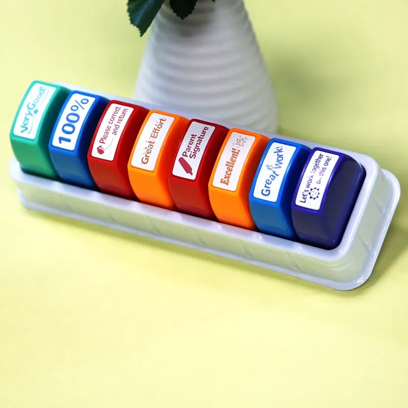 Color: Red - 8 teacher stamps Automatic inking stamps for classroom Teacher Fun Personalized teacher stamps for graded office Teacher supplie