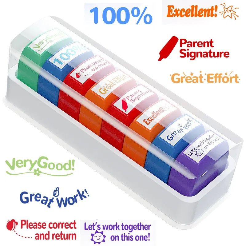 Color: Red - 8 teacher stamps Automatic inking stamps for classroom Teacher Fun Personalized teacher stamps for graded office Teacher supplie