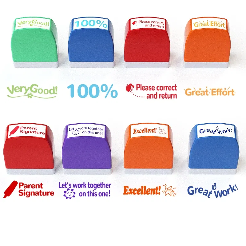 Color: Red - 8 teacher stamps Automatic inking stamps for classroom Teacher Fun Personalized teacher stamps for graded office Teacher supplie