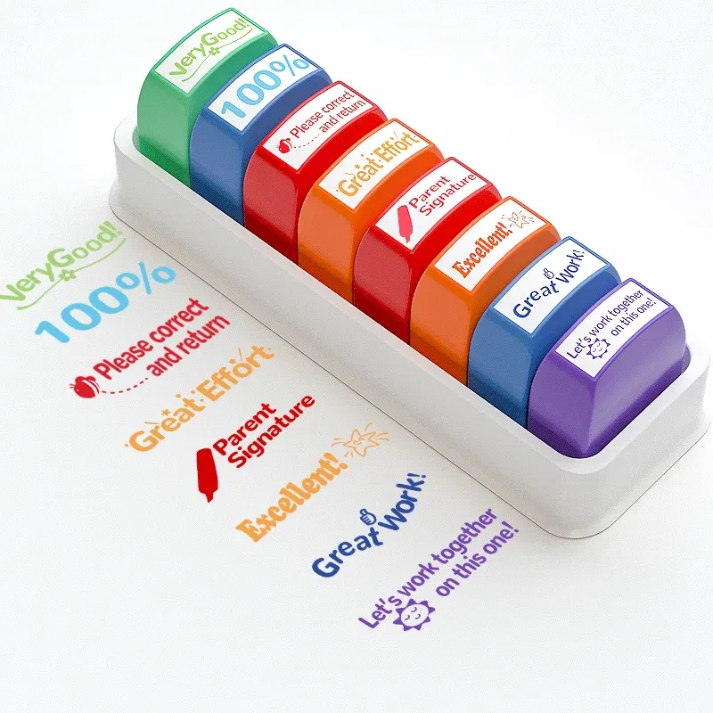 Color: Red - 8 teacher stamps Automatic inking stamps for classroom Teacher Fun Personalized teacher stamps for graded office Teacher supplie