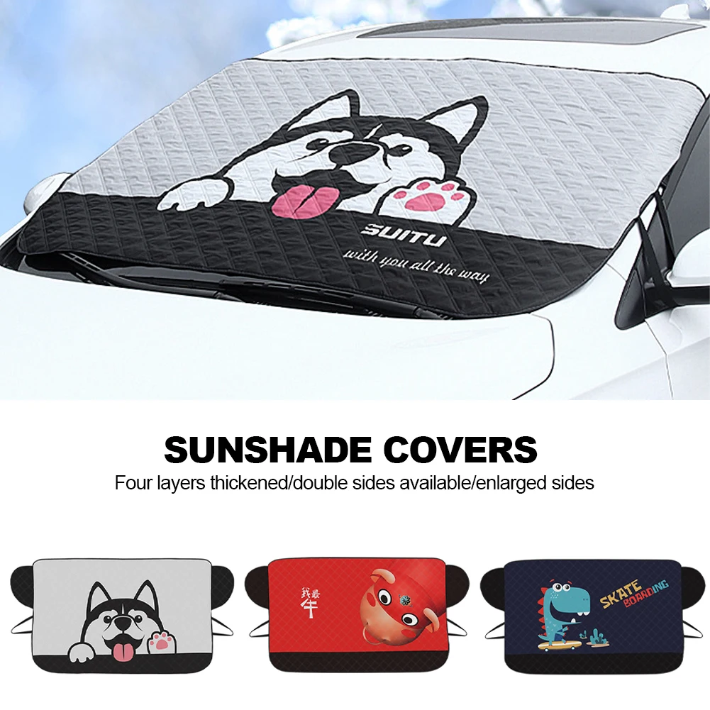 Color: Dark Grey - Car Windshield Heat-insulating Cover Auto Front Window Frost Blanket Snow Cover For Suv Trucks Winter Car Accessories
