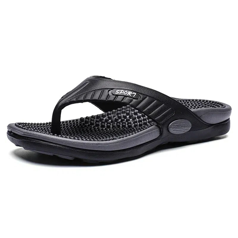Color: Beige, Shoe Size: 43 - Massage Flip Flops for Men Summer Breathable Beach Shoes Sandals Men Luxury Flip Flops Breathable Plus Big Size Men Slippers 46
