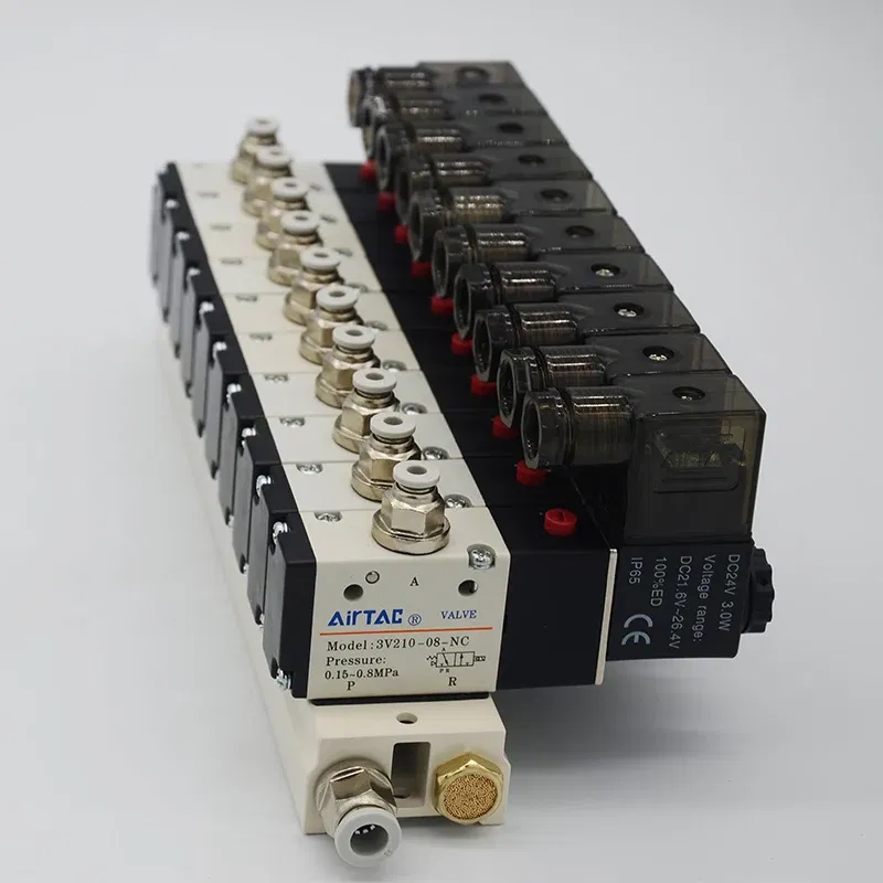 Color: Rose Red, Specification: 3/4" - 3V210-08 Manifold Station Solenoid Valve  3 port 2 position Multi-way Combination DC12V 24V AC220V With Fitting Solenoid Valves