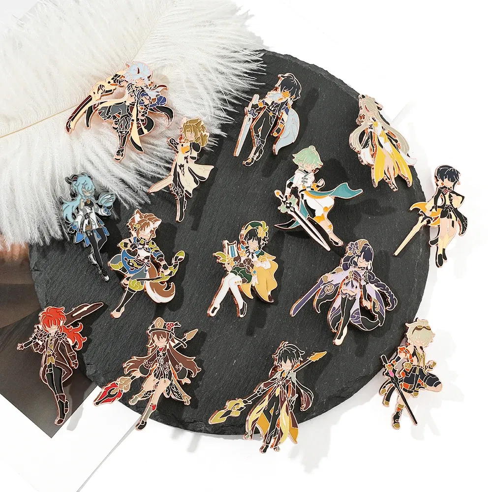 Metal color: Antique Bronze Plated, Ships From: CHINA - Game Genshin Impact Enamel Brooch Cosplay Figure Kaeya Alberich Jewelry Badge Props Lapel Pins for Jacket Pins Jewelry